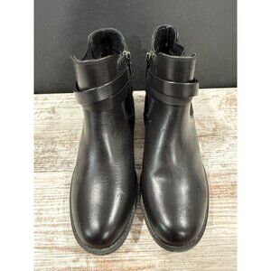 Propet Womens Black Leather Ankle Boots WFX025 Tatum 6.5M Side Zipper & Buckle